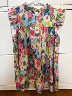 Sleeveless Floral Watercolor Kids Dress - Pink & Blue